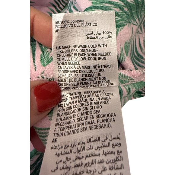 Maison Jules Womens Pink Green Palm Print Blouse 1X  3/4 Sleeves Smocked Details - Picture 6 of 7